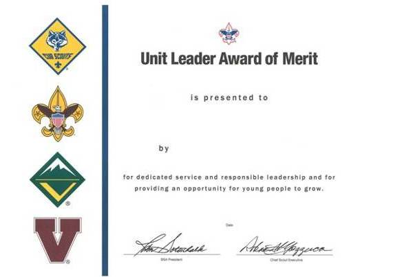 Unit Leader Award of Merit Certificate