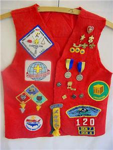Red Scout vest with patches